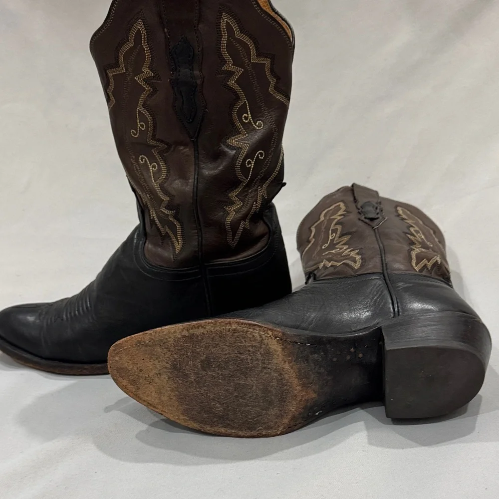 Lucchese 2000 Series M-8C / W-10 Black Brown Leather Western Cowboy Boots - Picture 8 of 8